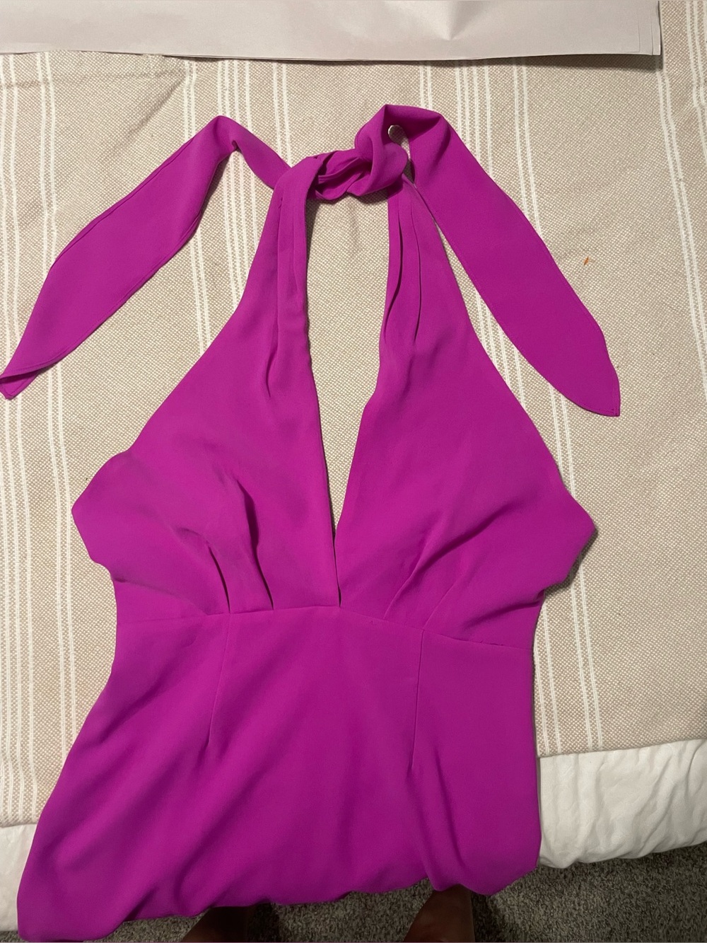 DO+BE Hot Pink Halter Mini Dress Size Large | Deep Plunge Open Back Cocktail - Picture 7 of 9